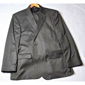 Nautica Mens 100% Wool Suit Gray Herringbone Blazer 48R Lapel Suit Jacket Pants